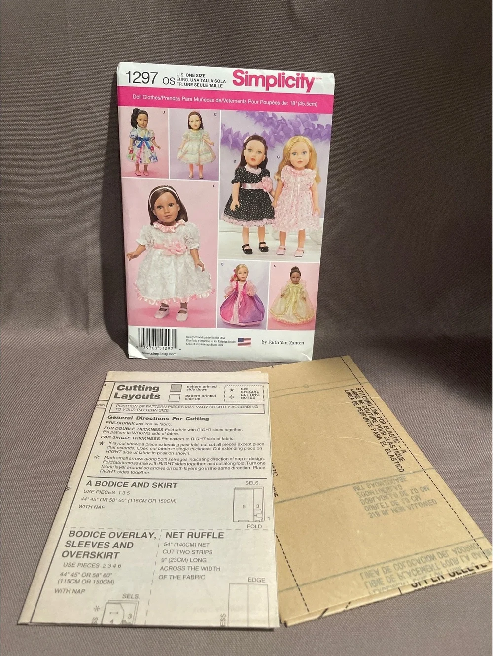 Simplicity 1297 18” Doll Clothes Sewing Pattern UNCUT American Girl Dresses OS